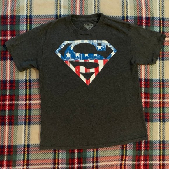 Superman Other - Gray American Flag Superman Shirt Boys Med 10/12
